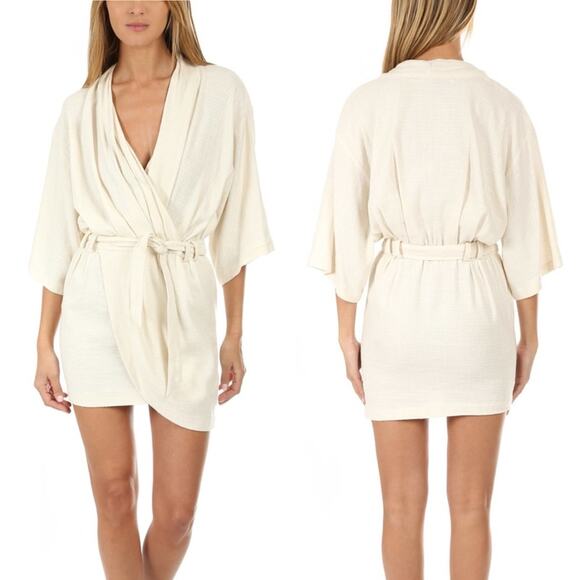 IRO Lilya Cream Linen Silk Faux Wrap Dress Women’s Size 36 Small 4 - Picture 1 of 10